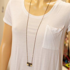 NWOT Extra Long Bronze Metal Cream Blue Enamel Camera Photography Necklace